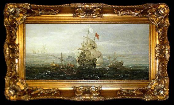 framed  Aert Anthonisz A French Ship and Barbary Pirates, ta009-2